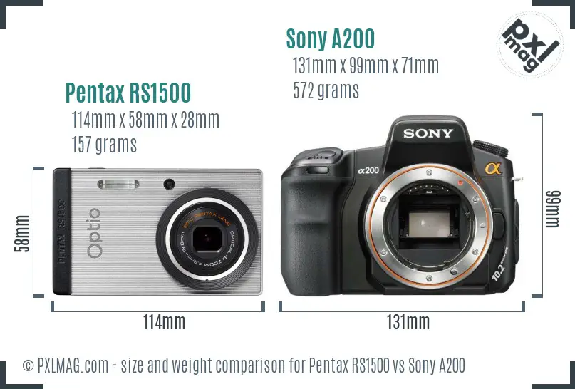 Pentax RS1500 vs Sony A200 size comparison Pentax RS1500 vs Sony A200 size comparison