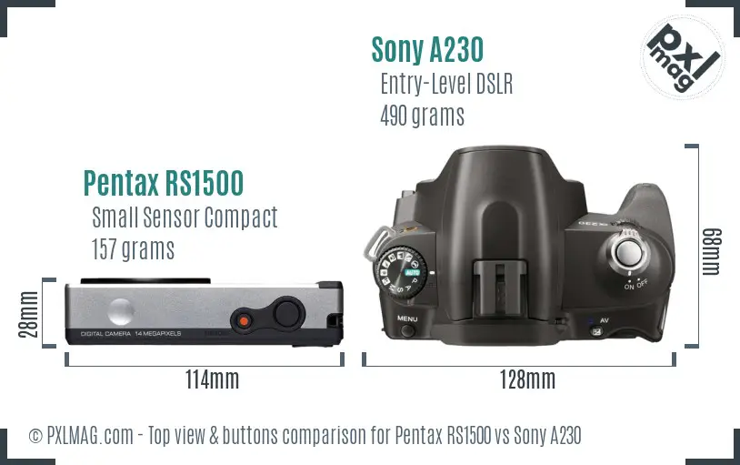 Pentax RS1500 vs Sony A230 top view buttons comparison Pentax RS1500 vs Sony A230 top view buttons comparison