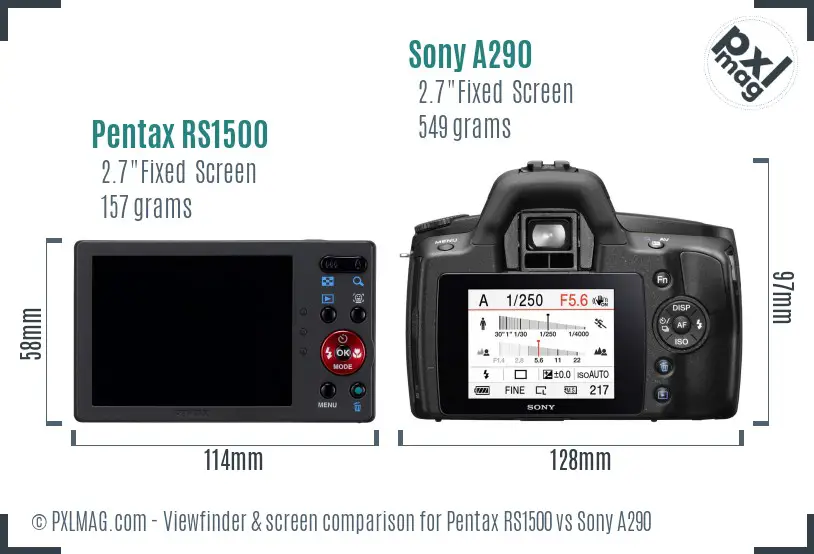 Pentax RS1500 vs Sony A290 Screen and Viewfinder comparison
