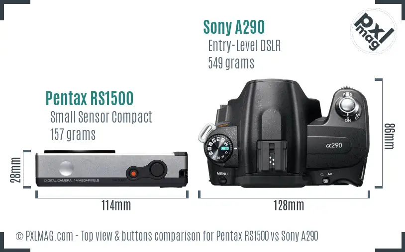 Pentax RS1500 vs Sony A290 top view buttons comparison