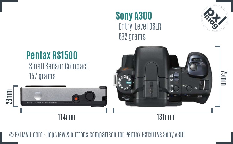 Pentax RS1500 vs Sony A300 top view buttons comparison