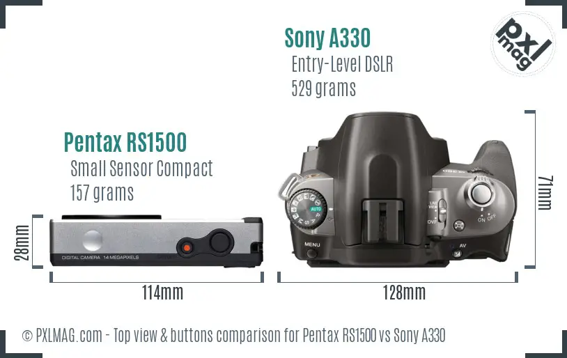 Pentax RS1500 vs Sony A330 top view buttons comparison