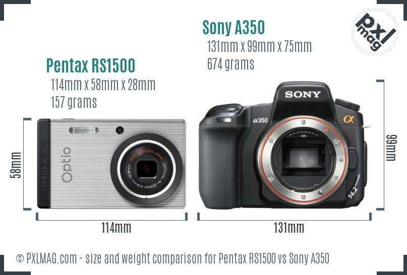 Pentax RS1500 vs Sony A350 size comparison
