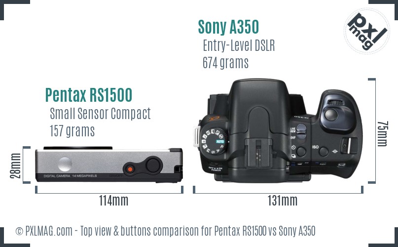 Pentax RS1500 vs Sony A350 top view buttons comparison