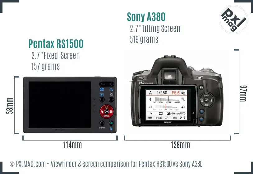 Pentax RS1500 vs Sony A380 Screen and Viewfinder comparison