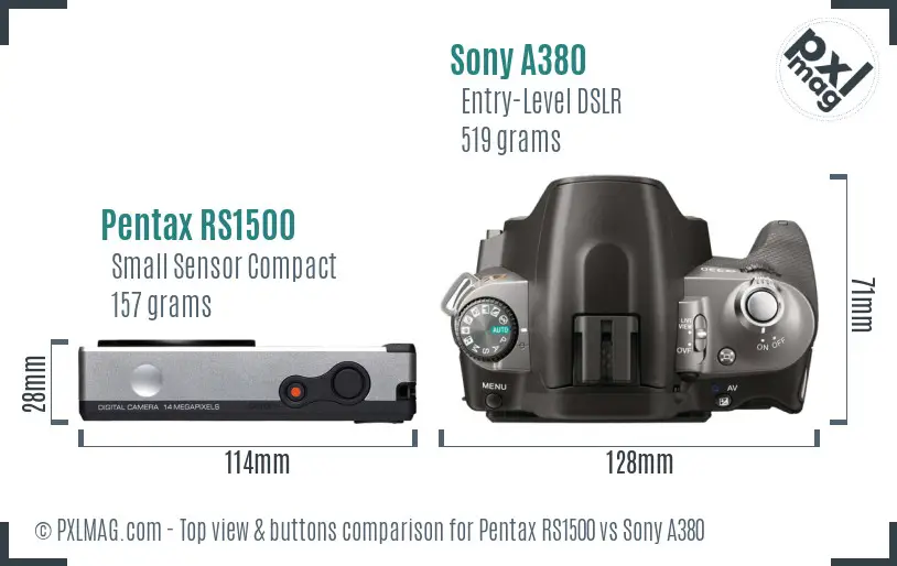 Pentax RS1500 vs Sony A380 top view buttons comparison