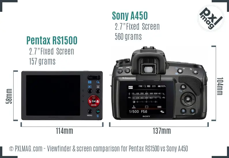 Pentax RS1500 vs Sony A450 Screen and Viewfinder comparison