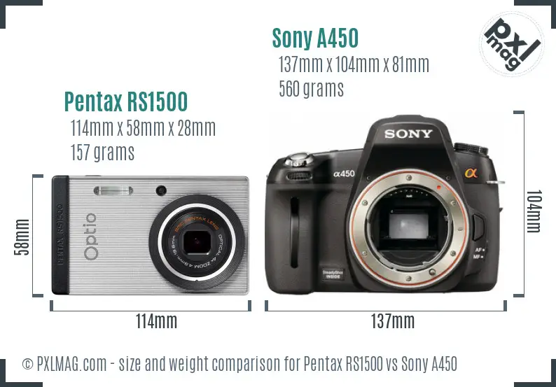 Pentax RS1500 vs Sony A450 size comparison