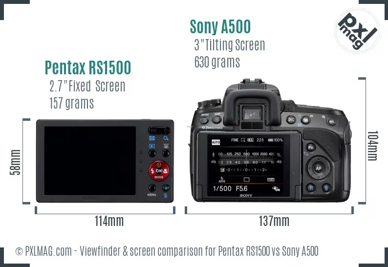 Pentax RS1500 vs Sony A500 Screen and Viewfinder comparison