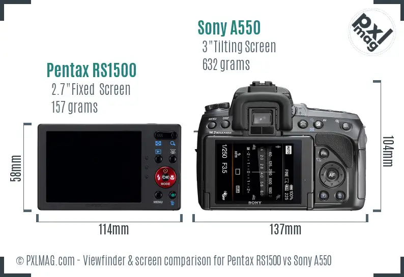 Pentax RS1500 vs Sony A550 Screen and Viewfinder comparison