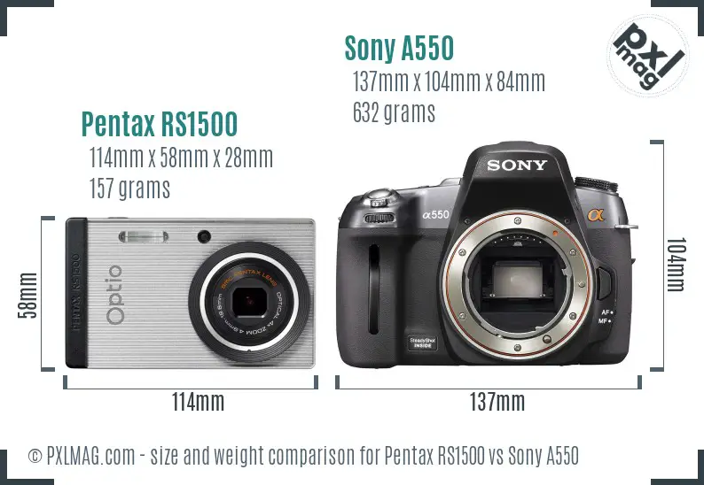 Pentax RS1500 vs Sony A550 size comparison