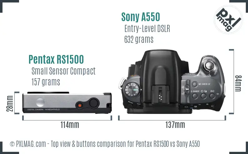 Pentax RS1500 vs Sony A550 top view buttons comparison