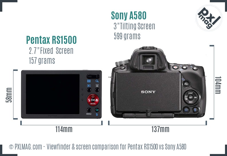 Pentax RS1500 vs Sony A580 Screen and Viewfinder comparison