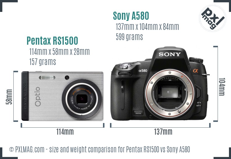 Pentax RS1500 vs Sony A580 size comparison