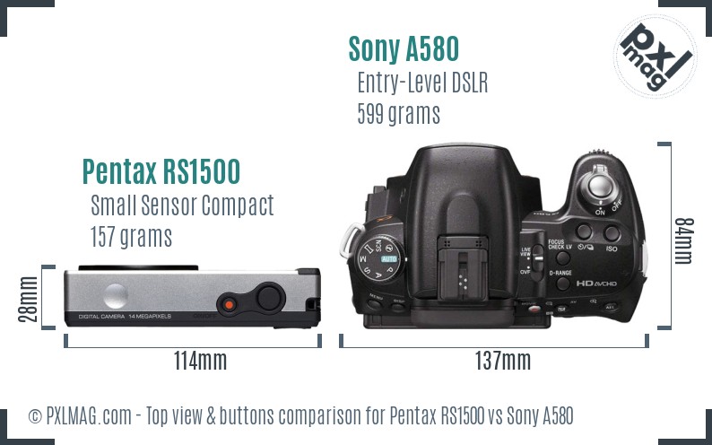Pentax RS1500 vs Sony A580 top view buttons comparison