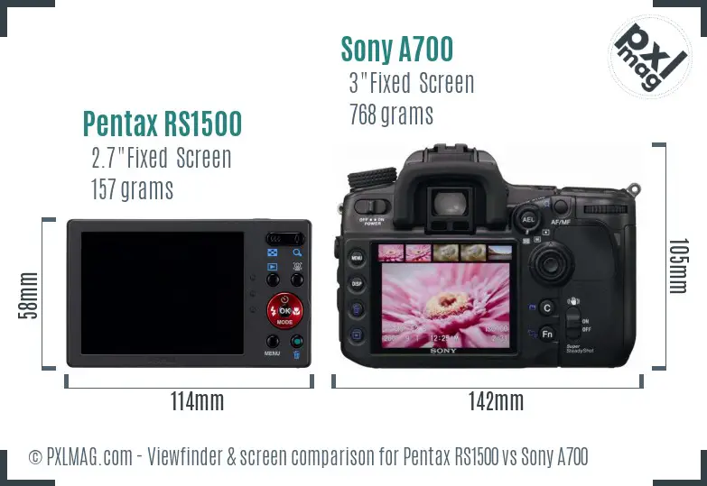 Pentax RS1500 vs Sony A700 Screen and Viewfinder comparison Pentax RS1500 vs Sony A700 Screen and Viewfinder comparison