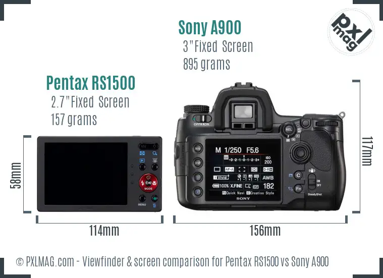 Pentax RS1500 vs Sony A900 Screen and Viewfinder comparison
