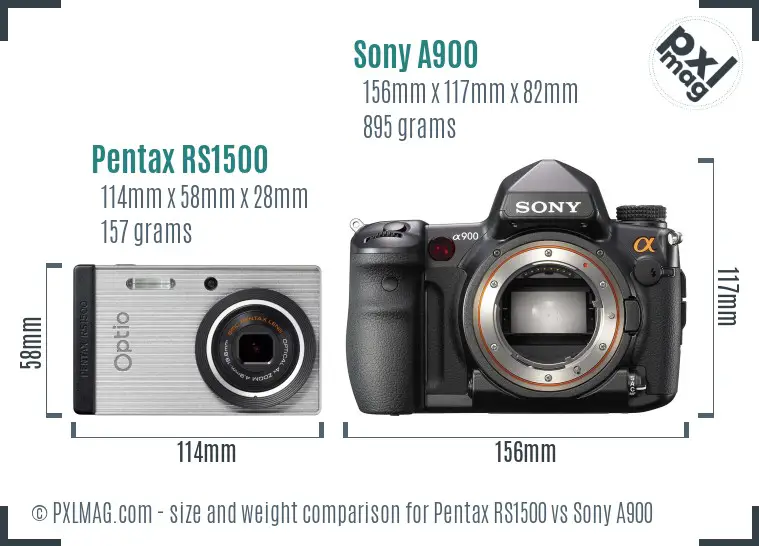 Pentax RS1500 vs Sony A900 size comparison