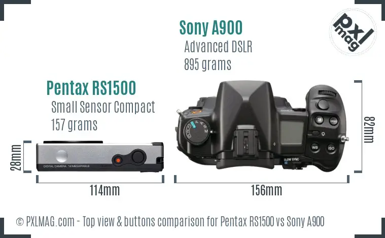 Pentax RS1500 vs Sony A900 top view buttons comparison
