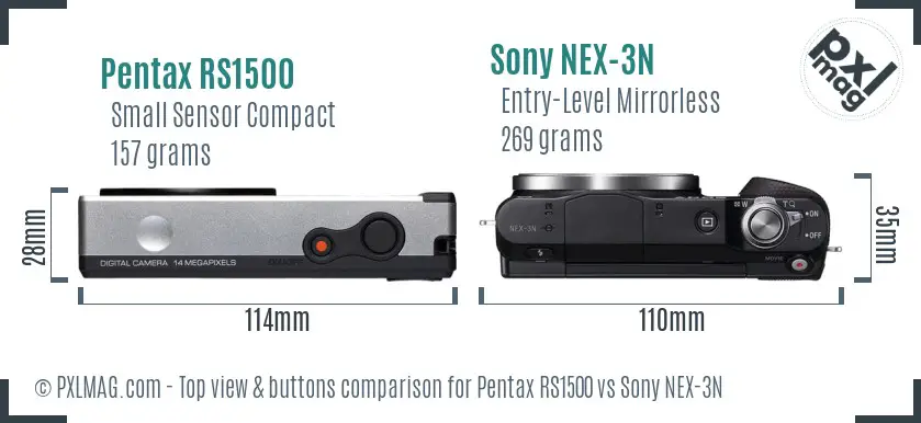 Pentax RS1500 vs Sony NEX-3N top view buttons comparison