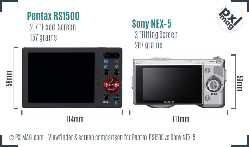 Pentax RS1500 vs Sony NEX-5 Screen and Viewfinder comparison