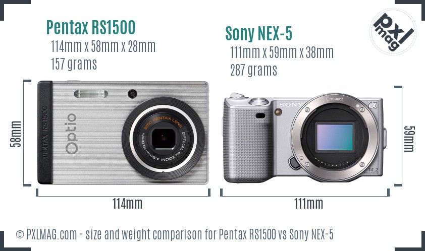 Pentax RS1500 vs Sony NEX-5 size comparison