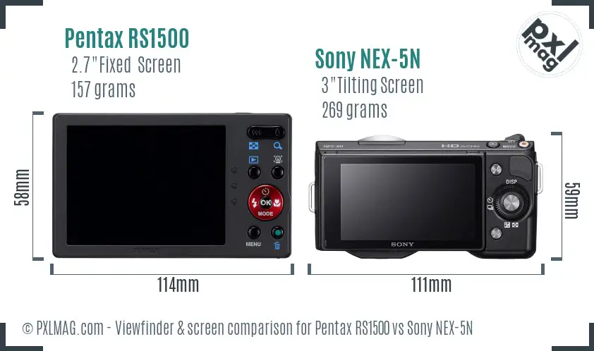 Pentax RS1500 vs Sony NEX-5N Screen and Viewfinder comparison