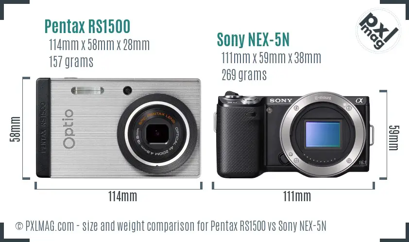 Pentax RS1500 vs Sony NEX-5N size comparison