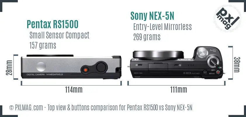 Pentax RS1500 vs Sony NEX-5N top view buttons comparison