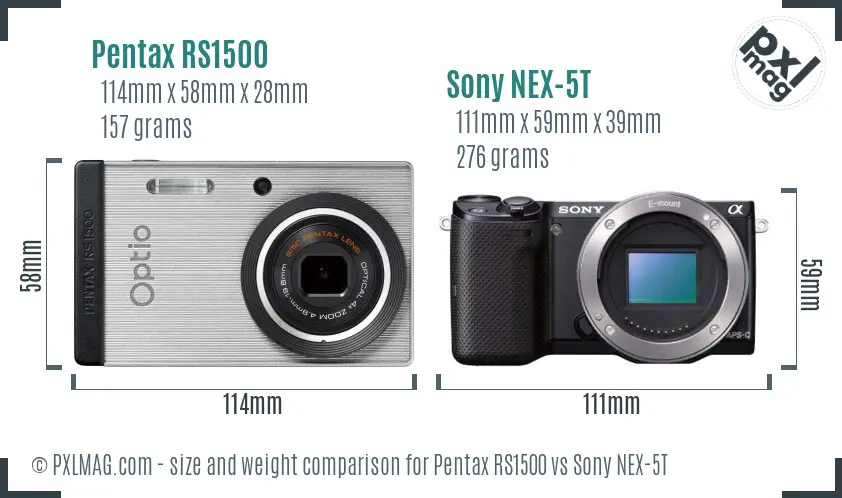 Pentax RS1500 vs Sony NEX-5T size comparison Pentax RS1500 vs Sony NEX-5T size comparison