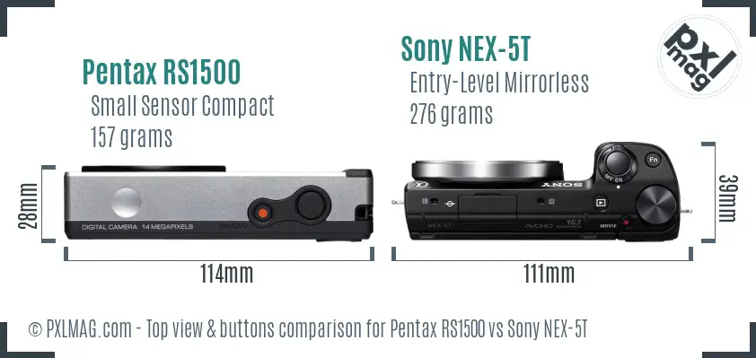 Pentax RS1500 vs Sony NEX-5T top view buttons comparison Pentax RS1500 vs Sony NEX-5T top view buttons comparison