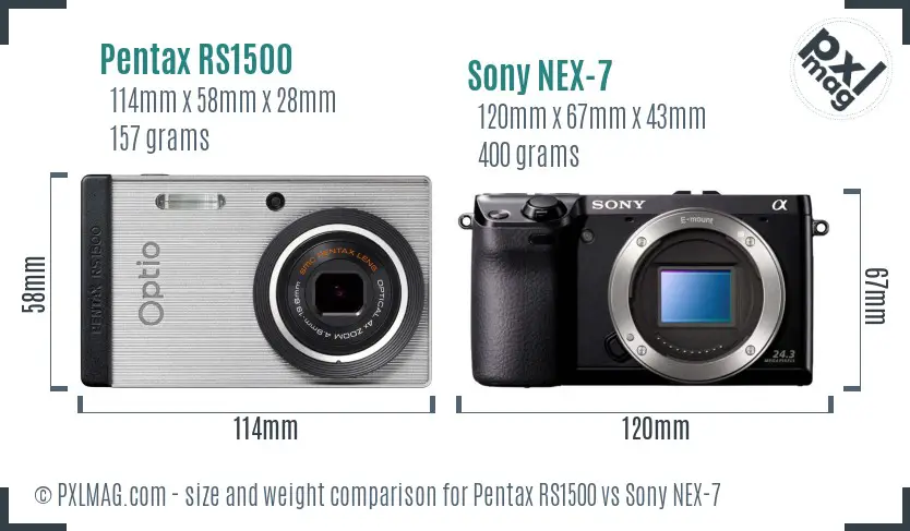 Pentax RS1500 vs Sony NEX-7 size comparison
