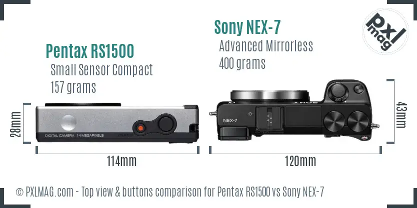 Pentax RS1500 vs Sony NEX-7 top view buttons comparison