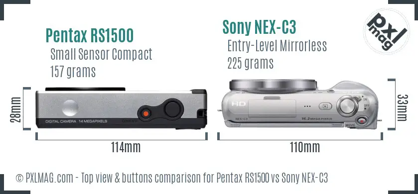 Pentax RS1500 vs Sony NEX-C3 top view buttons comparison Pentax RS1500 vs Sony NEX-C3 top view buttons comparison