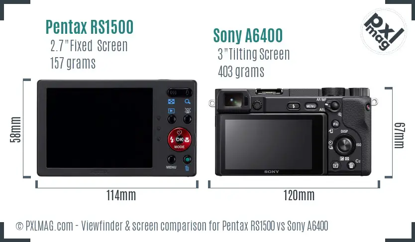 Pentax RS1500 vs Sony A6400 Screen and Viewfinder comparison