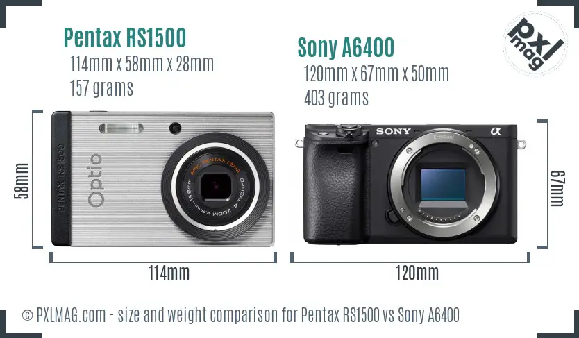 Pentax RS1500 vs Sony A6400 size comparison Pentax RS1500 vs Sony A6400 size comparison