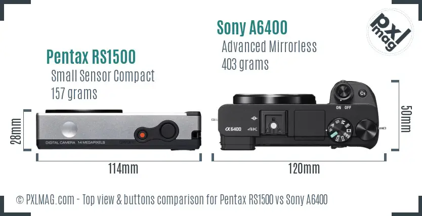 Pentax RS1500 vs Sony A6400 top view buttons comparison