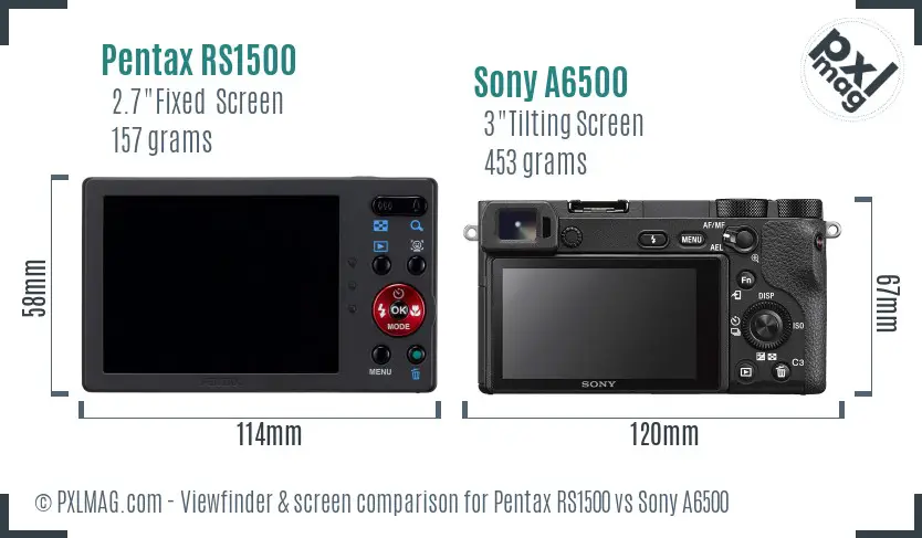 Pentax RS1500 vs Sony A6500 Screen and Viewfinder comparison