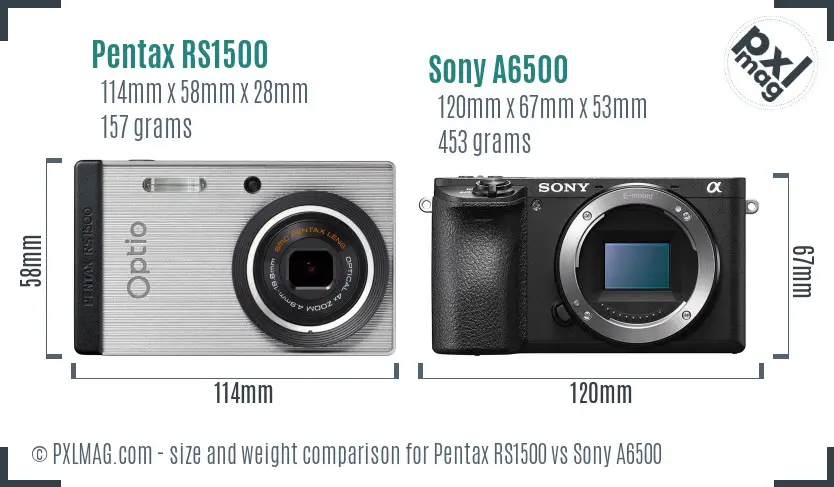 Pentax RS1500 vs Sony A6500 size comparison