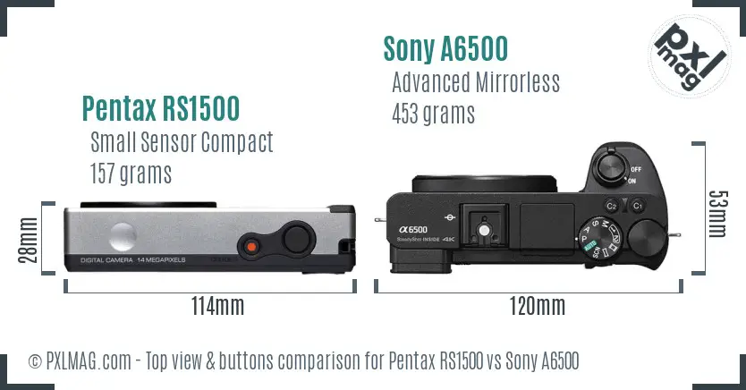 Pentax RS1500 vs Sony A6500 top view buttons comparison