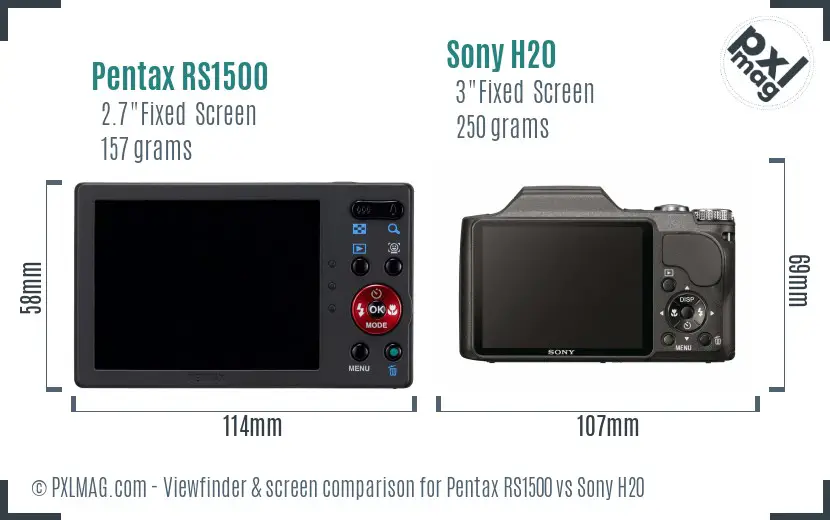 Pentax RS1500 vs Sony H20 Screen and Viewfinder comparison