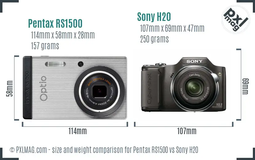 Pentax RS1500 vs Sony H20 size comparison