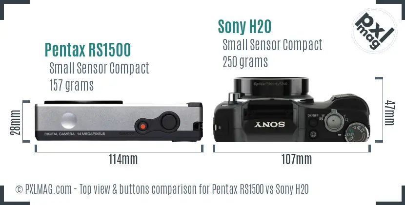 Pentax RS1500 vs Sony H20 top view buttons comparison