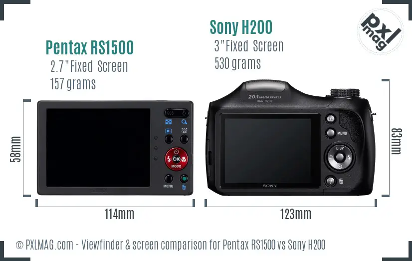 Pentax RS1500 vs Sony H200 Screen and Viewfinder comparison