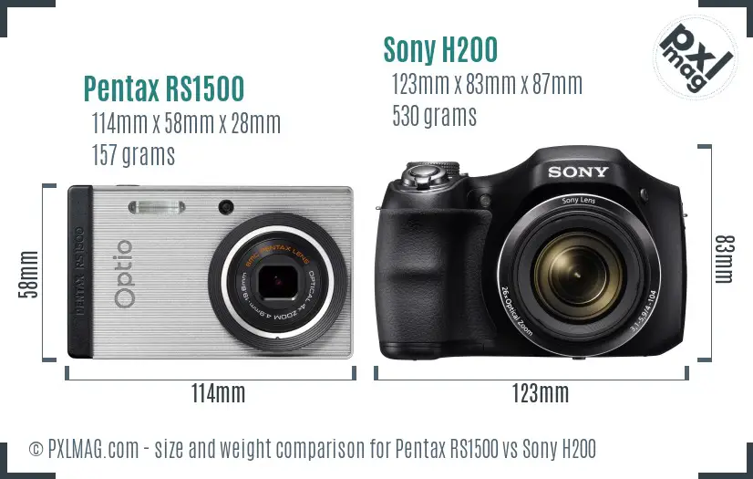 Pentax RS1500 vs Sony H200 size comparison