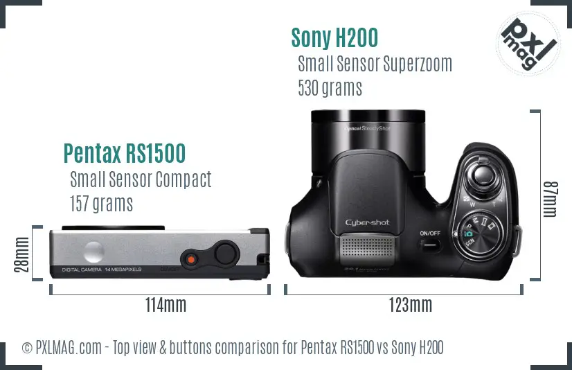 Pentax RS1500 vs Sony H200 top view buttons comparison