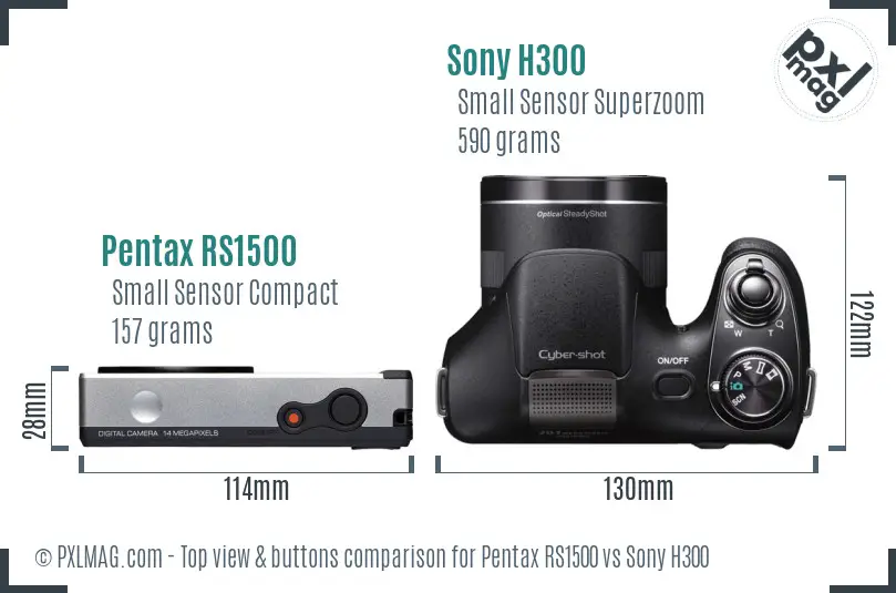 Pentax RS1500 vs Sony H300 top view buttons comparison