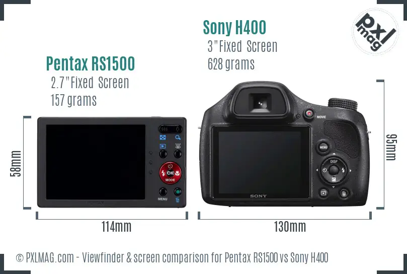 Pentax RS1500 vs Sony H400 Screen and Viewfinder comparison