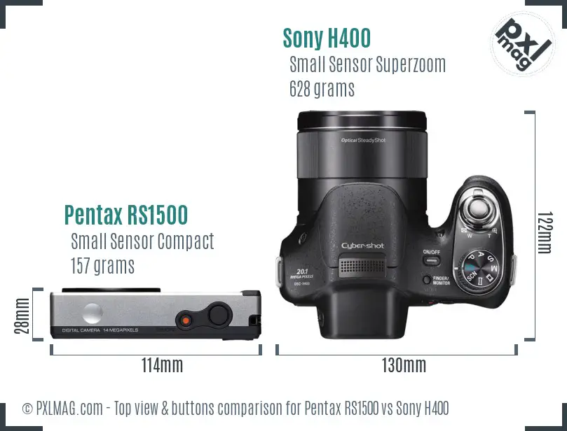 Pentax RS1500 vs Sony H400 top view buttons comparison