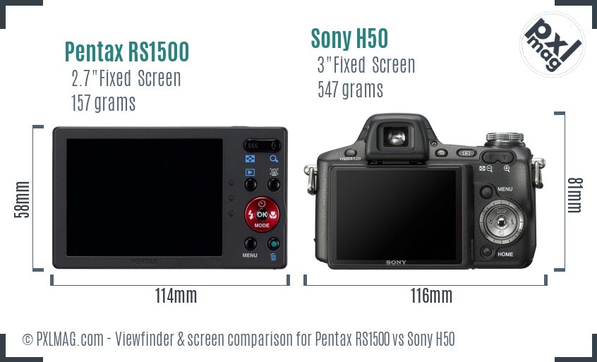 Pentax RS1500 vs Sony H50 Screen and Viewfinder comparison